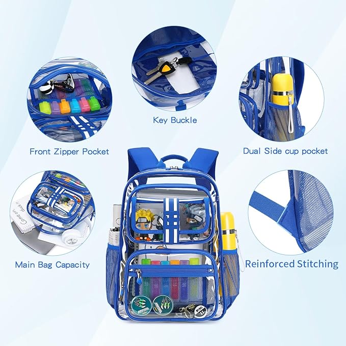 Cusangel Clear Large Backpack for School,16in Heavy Duty Clear BookBag,TPU Large Capacity See Through Backpack for Stadiums,Concerts,Plastic transparente para mujer for 8Age+ Boys Girls