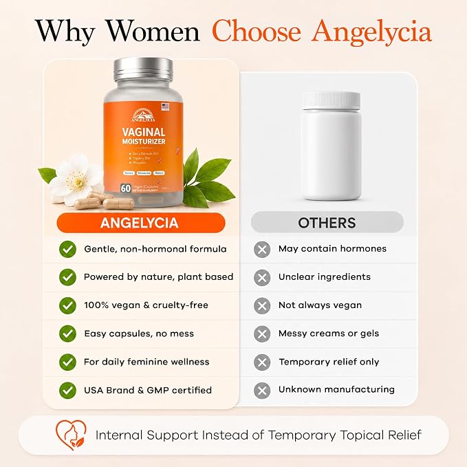 ANGELYCIA Natural Probiotic Vaginal Moisturizer Pills for Women – Slippery Elm Feminine Care Supplement for Vaginal Moisture, Dryness Relief & Healthy pH Balance Support
