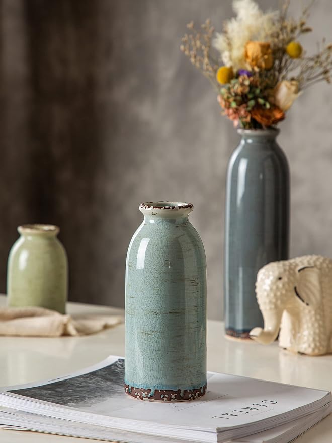 Ceramic Vase Set of 3, Modern Flower vase for Home Decor | Small Round Decorative Vase for Living Room, Kitchen Table Centerpieces Shelf, Coffee Table Decor