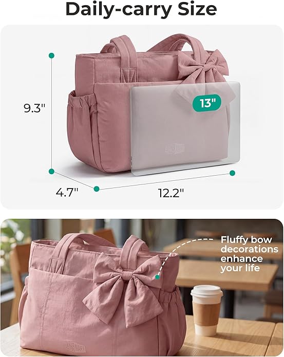 BAGSMART Crush Bow Tote Bag for Women, Puffer Travel Work Yoga Laptop Bag | Large Bow Tote Fits 40oz Tumbler, 15.6" Laptop, Yoga Mat Sleeve, Waterproof Pocket, Travel Work Swim Gym Mom Shoulder Handbag
