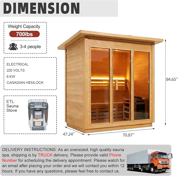 Outdoor Steam Sauna for 3 Person, Canadian Hemlock Sauna Room with 6KW ETL Toule Heater, Traditional Backyard Sauna Spa with Asphalt Shingles, Luxury Sauna Accessories for Home & Garden