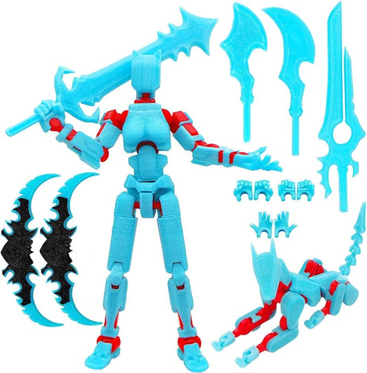 T13 Action Figures (Grow in The Dark Blue) Titan 13 Action Figures T13 3D Action Figure Set Already Assembled Dummy 13 Nova T-13 Robot 3D Printed Multi-Jointed Movable Toy (Blue Red + Dog)
