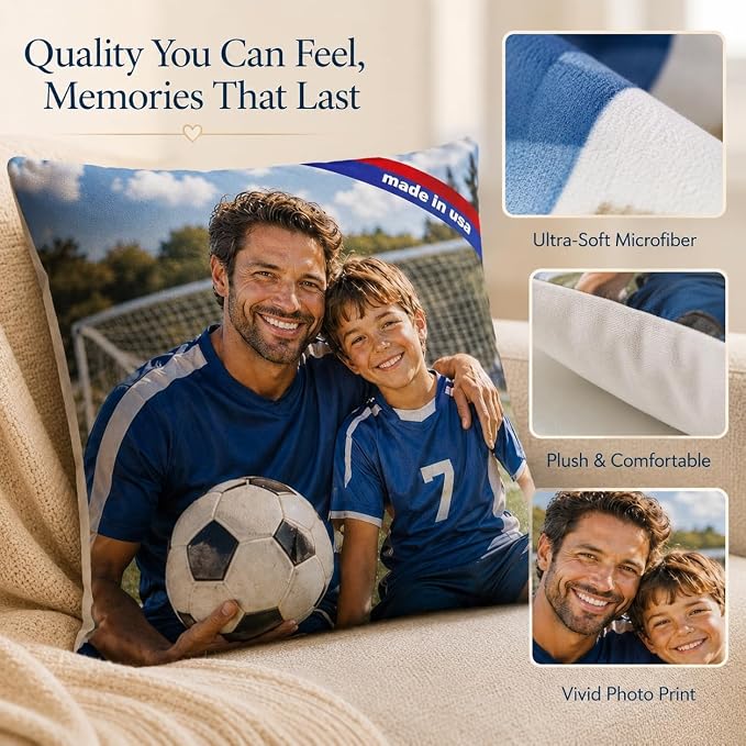 Bemaystar Personalized for Dad, Custom Pillow Cover with Picture, Custom Dad Gifts from Daughter Son Wife, Soft Throw Pillow Cover for Husband Grandpa, Made in USA(No Insert)