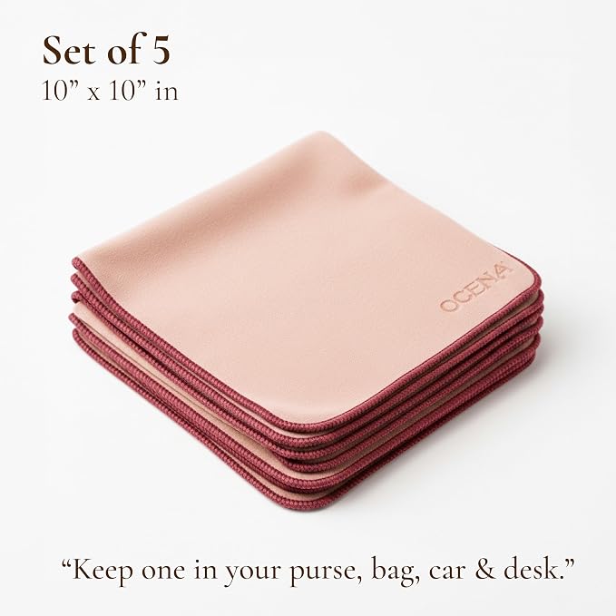 OCENA Women’s Pocket Sweat Towel Set for Face & Hands, 5-Pack Quick-Dry Microfiber Handkerchiefs, Small Gym Towel for Yoga, Pilates, Travel, 10 x 10 in, Desert Rose