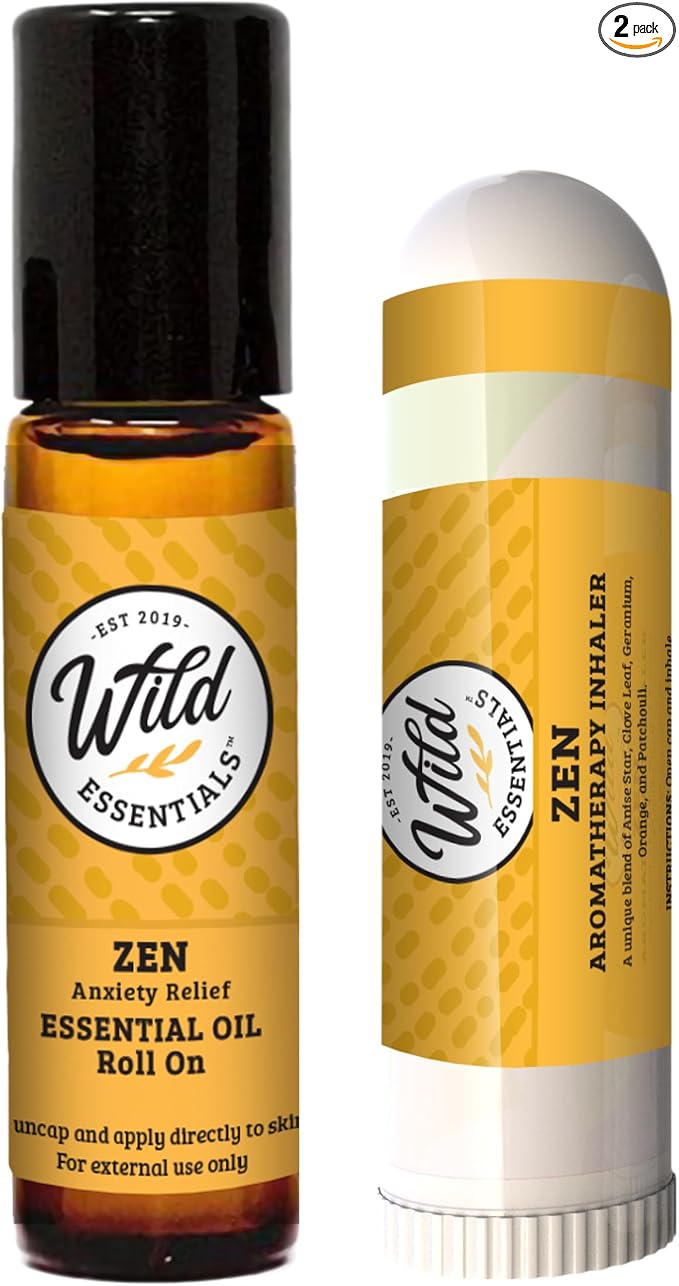 Zen Essential Oil 2-Pack – Roll-On & Inhaler for Relaxation, Meditation & Yoga | Wild Essentials Aromatherapy Blend