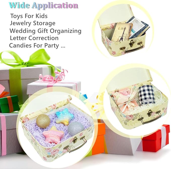 Paperboard Suitcases(Set of 3), Gift Boxes With Lids For Presents, Photo Storage, Dolls, Perfect for Home Decoration, Baby Shower Wedding, Birthday, Christmas and New Year Decor(Yellow Flowers)