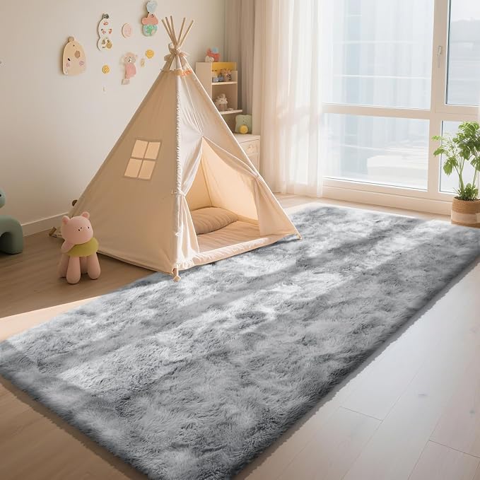 Soft Runner Rugs for Bedroom, Mottling Grey 3x7 Area Rugs Fluffy Rug Shag Area Rug Carpet, Bedside Rug for Living Room Bedroom Room Home Decor