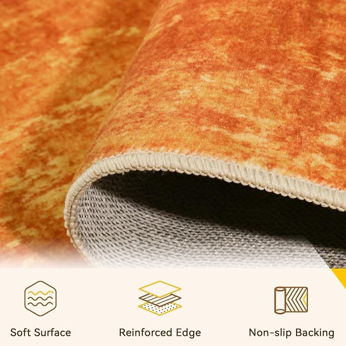 RELEANY Washable 5'x7' Abstract Area Rug for Living Room Orange | carpet for bedroom, kitchen, office, hallway and entryway, printed pattern, non-slip, soft, stain-resistant, easy to clean