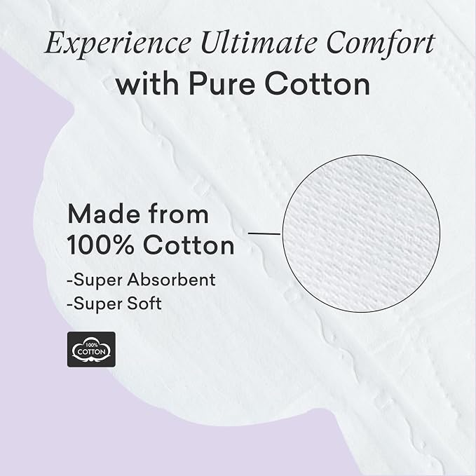 PurComfy Teens Period Pads with Wings for Tweens, Organic Cotton Sanitary Pads for Teen Girls 9-14, Teen Regular, 18 CT (Pack of 2)