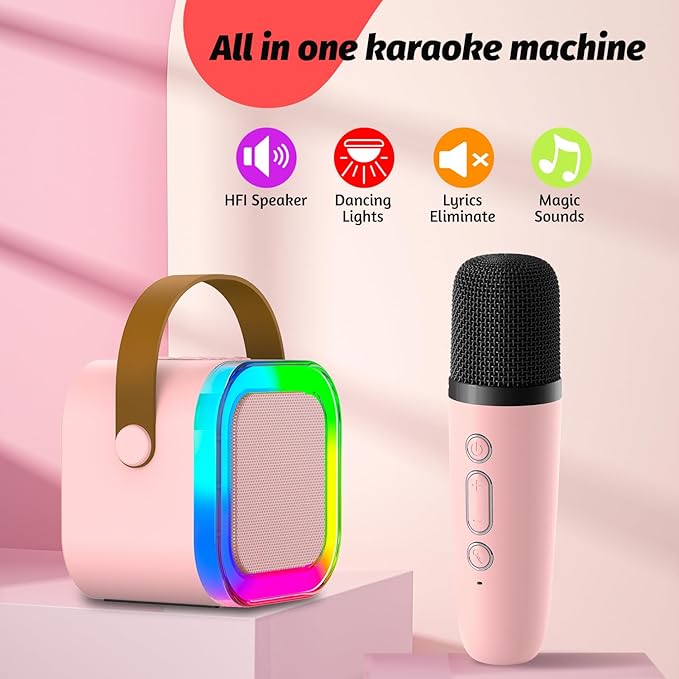 Kids Karaoke Microphone Machine Toy, 4-12 Years Old Girls Christmas Birthday Gift for Girls, Karaoke Toys Gifts for Girls Ages 4, 5, 6, 7, 8, 9, 10, 12 +Year Old Birthday Party. (Pink)