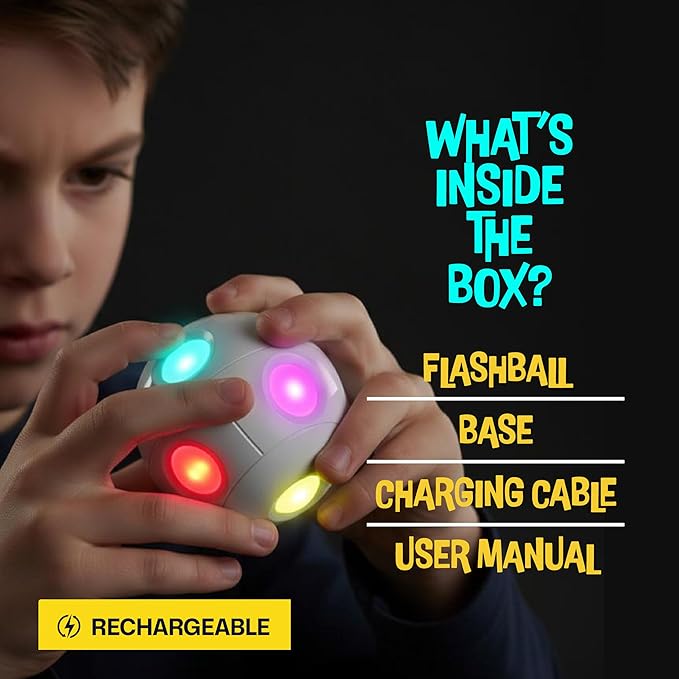 Handheld Light-Up Brain & Memory Action Ball - 6 Fun Fast-Paced Games for Kids - Rechargeable - Boys Toys Age 8-10 - Coolest Electronic Memory Game for Ages 7 8 9 10 11 12 13