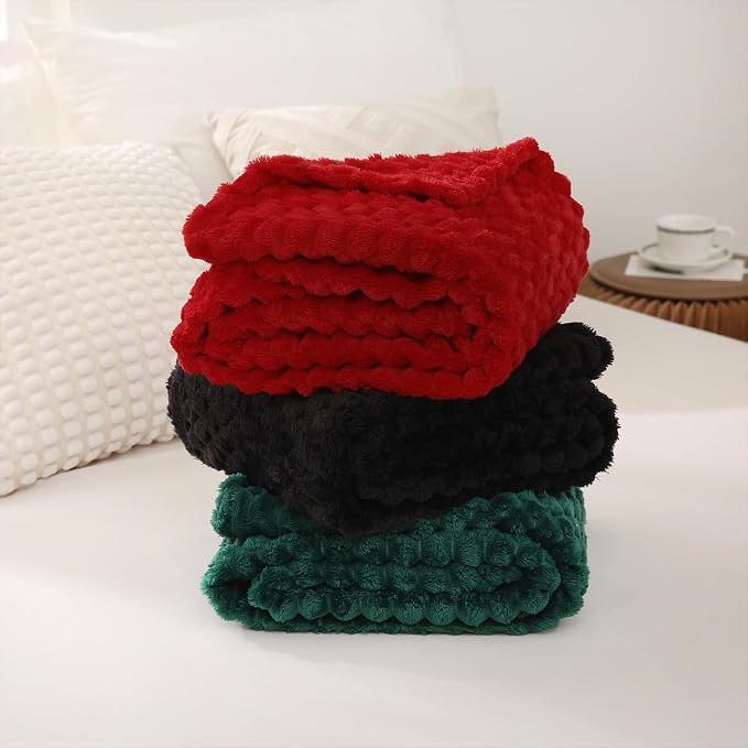 Puncuntex Red Throw Blanket 90"×90" inches Fuzzy 3D Jacquard Decorative | Flannel Fleece Super Soft Plush Cozy Blanket for Couch Sofa Chair Lightweight