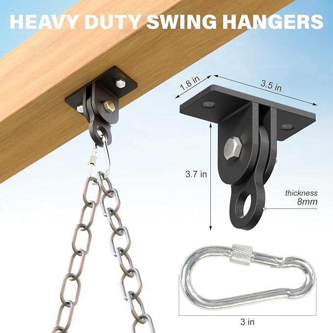 Heavy Duty Swing Sets Bracket Kit, Including 2 A-Frame Swing Set Brackets and 4 Swing Hangers, for Playground Equipment Mounting Parts, Porch, Yard (Black)