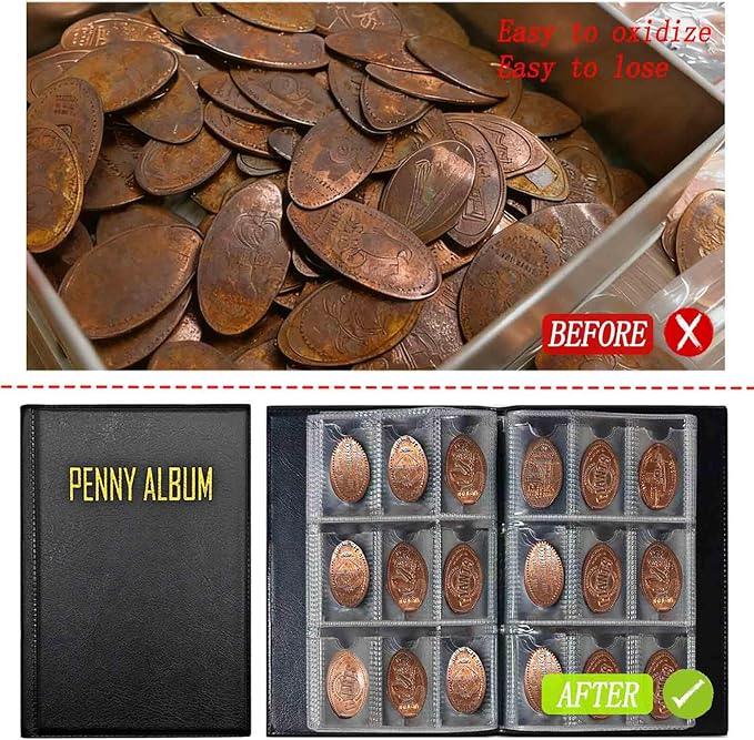 108 Pockets Pressed Penny Collecting Album Book, Portable Smashed Pressed Penny Album Book Holder for Collectors, Suitable for Work or Travel