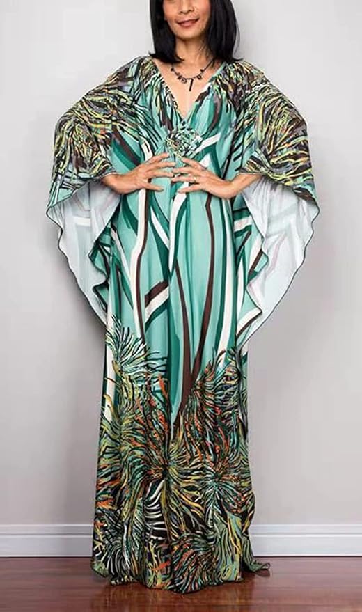 Venasha Womens Caftan Floral Print Kaftan Dress Short Sleeve Swimsuit Cover up Loungewear for Summer