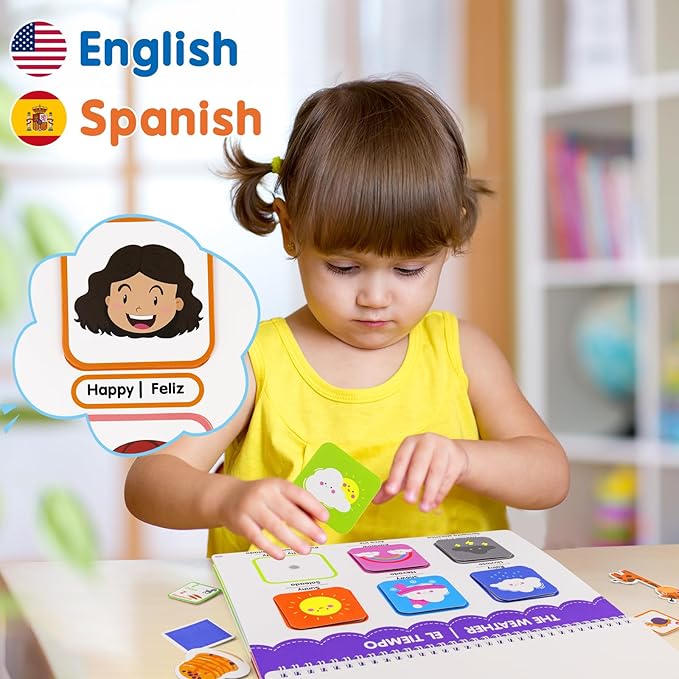 Ayyomo Spanish & English Busy Books for Toddlers, Bilingual Preschool Activity Book for 3 4 5 Year Old, Kids Easter Basket Stuffers, Interactive Educational Learning Activities Birthday Gifts