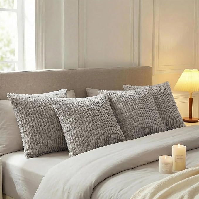 Fancy Homi 4 Packs Decorative Throw Pillow Covers for Living Room Couch Bed, Modern Farmhouse Boho Home Décor Accent Cushion Case, 20" x 20", Gray