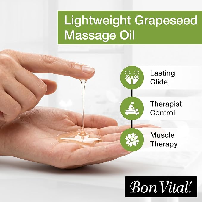 Bon Vital' Grapeseed Oil, 100% Pure Skin Toner and Massage Oil, For Hair Care, Aromatherapy, and Massage, Helps Reduce Wrinkles and Prevents Premature Aging, Skin Moisturizer, 1 Gal, Label may Vary