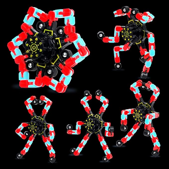 4 Pcs Fidget Toys Transformable Fidget Spinners Autism ADHD Anxiety Stress Relief Sensory Toys for Kids and Adults Deformable Robot Spinner Fingertip Gyros for Party Favors Prizes (GlowRedBlue)