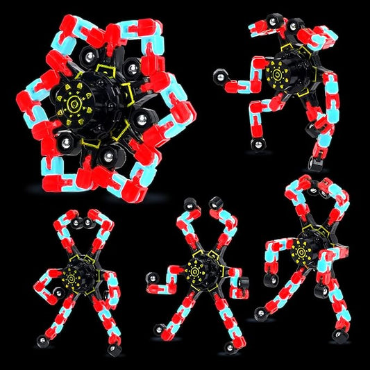 4 Pcs Fidget Toys Transformable Fidget Spinners Autism ADHD Anxiety Stress Relief Sensory Toys for Kids and Adults Deformable Robot Spinner Fingertip Gyros for Party Favors Prizes (GlowRedBlue)