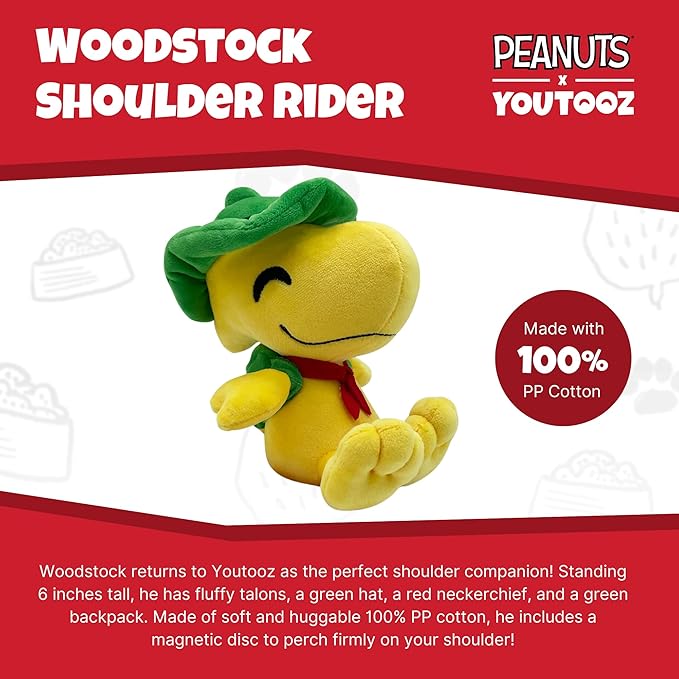 Youtooz Peanuts Woodstock Shoulder Rider 6-Inch Plush, – Collectible Woodstock Shoulder Rider Plushie from Peanuts