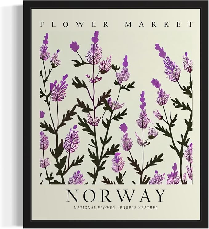 Norway, Purple Heather Art Print Poster, Flower Market Wall Art, Floral Artwork Decor for Bedroom, Kitchen, Bathroom, Livingroom Decoration 52 (Norway, Purple Heather, 10"L x 8"W, Unframed)