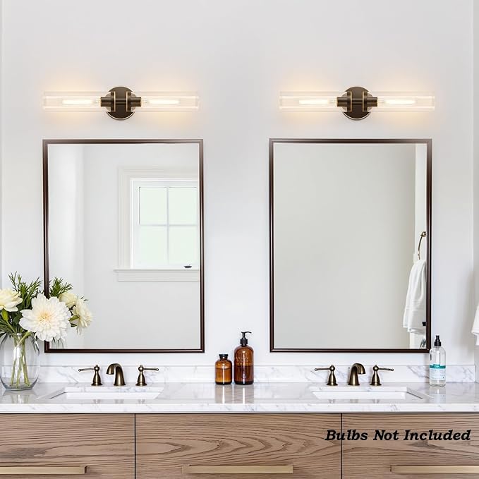 Indoi Wall Sconces Set of Two, Hardwired Brown Bathroom Sconces Wall Lighting with Clear Glass, Modern Sconces Wall Decor Set of 2 Bathroom Light fixtures for Mirror Hallway (Bulbs Not Included)