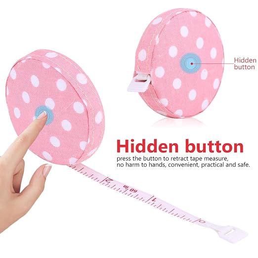 Haofy 150cm 60in Retractable Tape Measure for Body Fitness Measuring Chest Waist Hip Thigh Arm Shank Suitable for Adults Children Workout Tracking (No. 4 Rose Base with White dots)