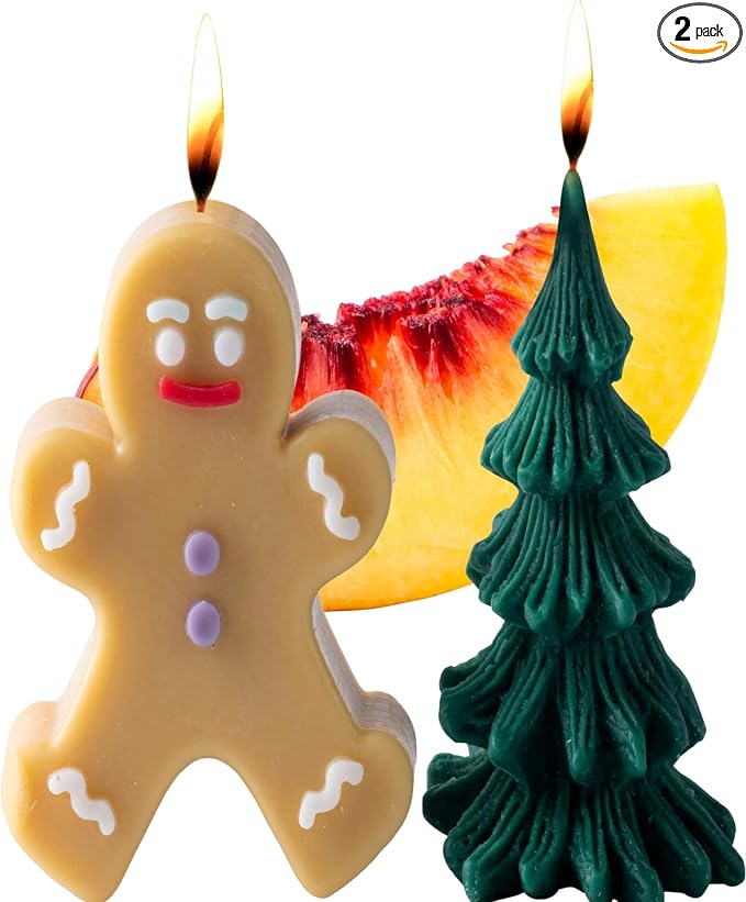 MAGOKORO Christmas Candle Set of 2 – Gingerbread Man Christmas Tree Candle, Premium Soy Wax Scented Candles Gift | 3.5 oz