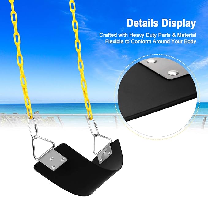 2 Pack Swing Sets, AGPTEK Swing Seat with 66 Inch Anti-Rust Chains Thermoplastic Coated, Support 250lb, Accessories Replacement with Snap Hooks for Outdoors, Playground (Black)