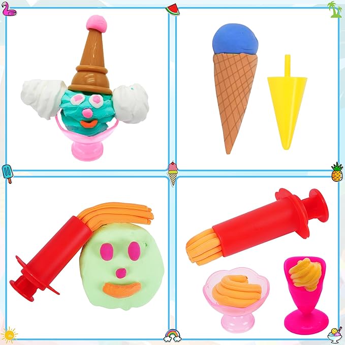 Dough Tools Set for Kids – 31 PCS Summer-Themed Dough Play Tools with Animal Cutters, Ice Cream & Popsicle Molds, Dough Extruder – Clay and Dough Tools Kit (Random Colors)