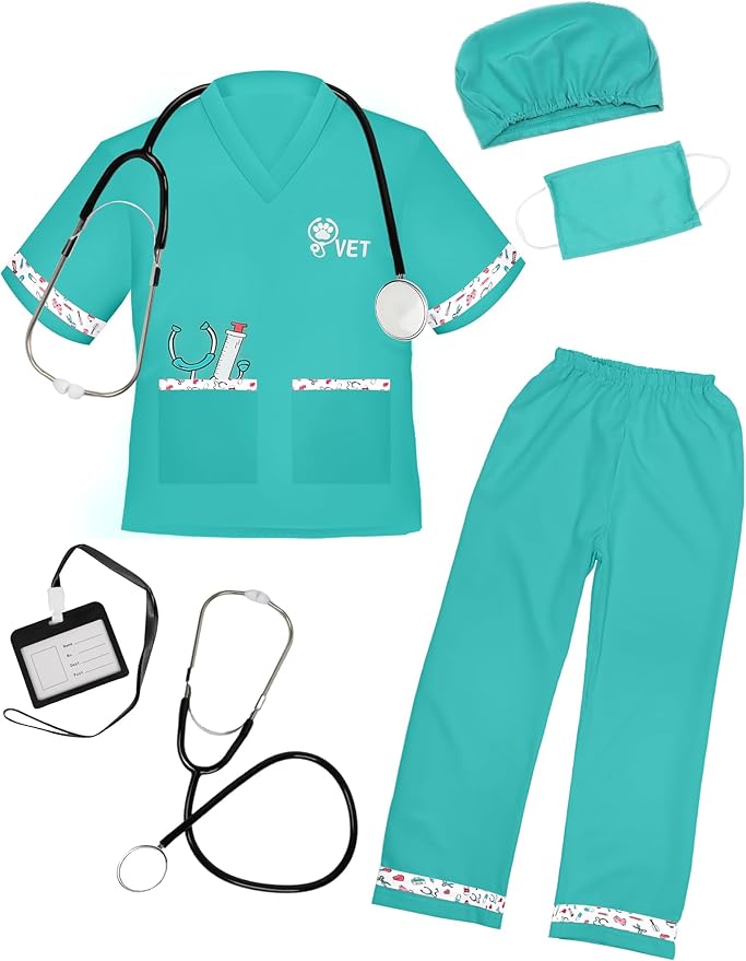 ANPHILE Kids Veterinarian Costume, Kids Doctor Vet Costume Outfit Pretend Play Dress Up Set for Halloween