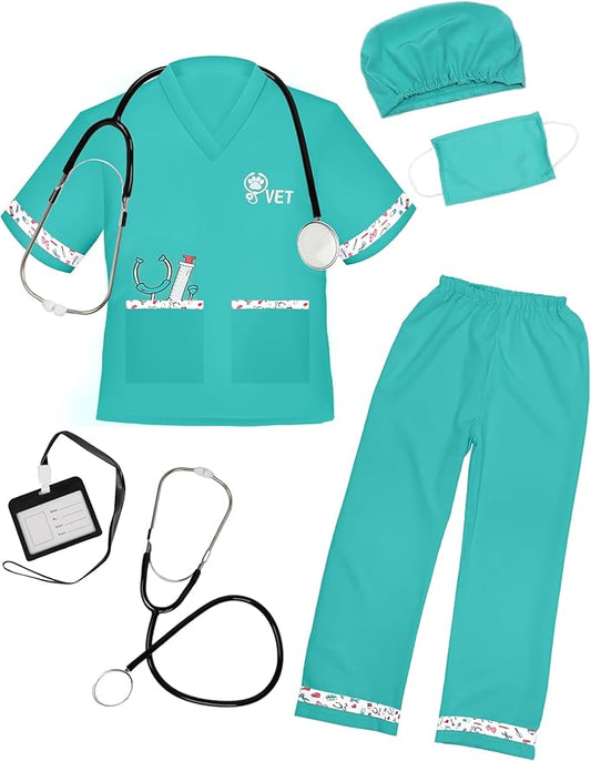 ANPHILE Kids Veterinarian Costume, Kids Doctor Vet Costume Outfit Pretend Play Dress Up Set for Halloween