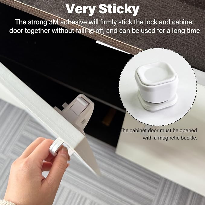 10 Pack Magnetic Cabinet Locks Baby Proofing - Child Safety Cabinet Latch Locks with Adhesive, No Drill or Tools Installation, for Cabinets Drawers Doors