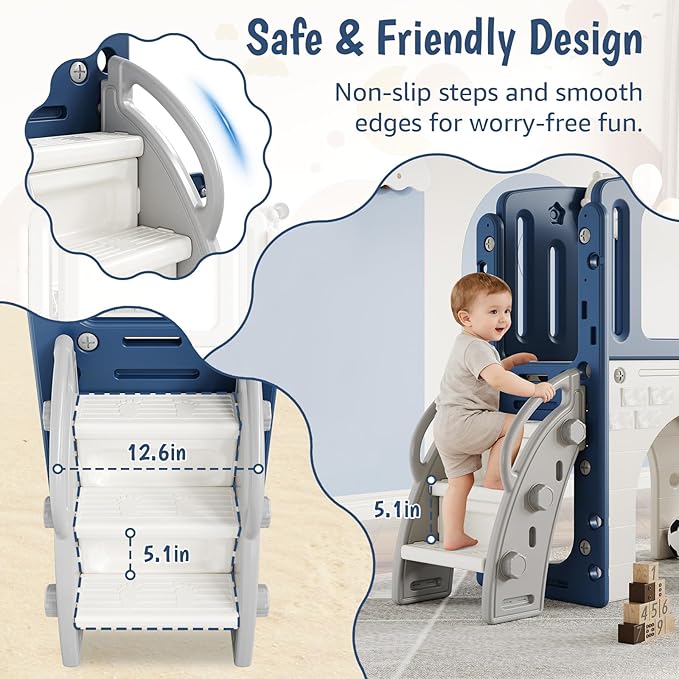 8-in-1 Toddler Slide Playground Set for Indoor & Outdoor Fun – Includes Climber, Basketball Hoop, Telescope, Tunnel, and Storage Space for Kids – Perfect for Backyard & Courtyard Activities