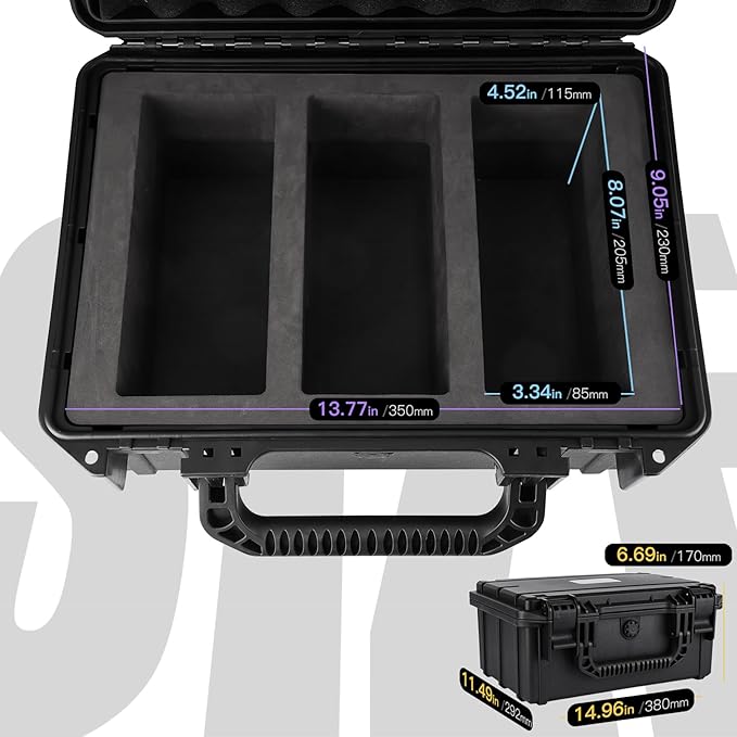 QINGUANG Graded Card Storage Box 3 Rows,Trading Card Case with 6 Foam Dividers, Waterproof PSA Slab Case for PSA/CSG/CGC/BGS Top Loaders Sports Cards