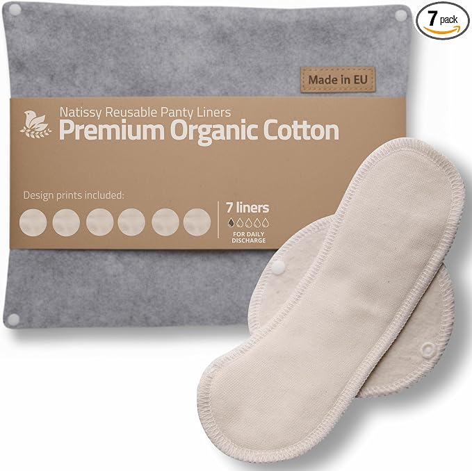 Made in EU - Ultra-Thin Reusable Panty Liners (Medium, 7-Pack) – High-Temp Washable Cloth Panty Liners for Women – Durable & Breathable Organic Cotton Keeps You Fresh & Dry for Daily Vaginal Discharge