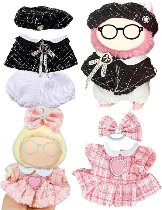 For labubu clothes 2 set cute doll clothes for labubu,17cm Dolls Outfit Accessories,for la-bubu dolls/for la-bubu clothes,pink dress+black set It's a gift for labubu enthusiasts and collectors-No Doll