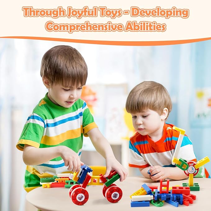 SWER 58Pcs 3D Building Block Toys, Creative Interlocking Connecting Kit, Multicolor STEM Interlocking Toy Set, Montessori Toys for Preschool Kids, Building Toys for Kids Ages 3+, Ideal