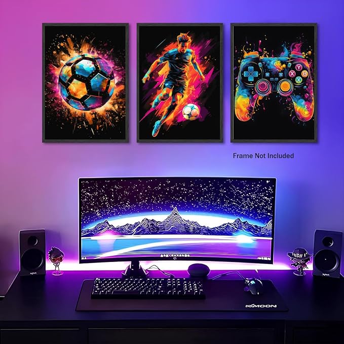 BGFCE Canvas Wall Art Poster Decor, Paintings Art Game Controller Color Splash Ink Canvas Painting, Posters for Room Aesthetic, Soccer Wall Art for Boys Room Decor 12x16 - Unframed Set of 3