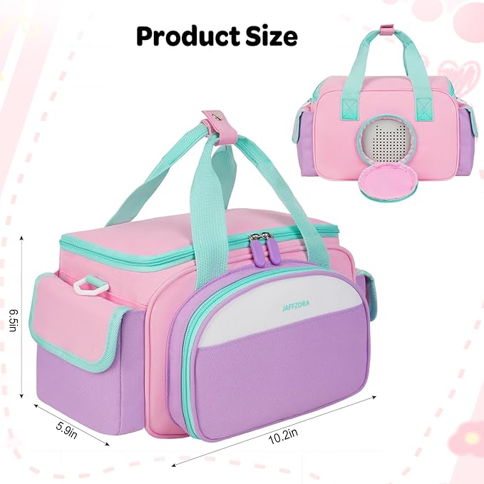 Compact Carrying Case Fits for Toniebox 2, Cute Storage Bag Compatible with Toniebox 2 & 1 Audio Player, Tonies Characters and Accessories, Pink&Purple(Bag Only)