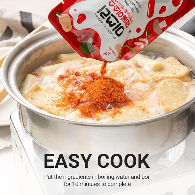 MISSLEE Tteokbokki Sauce Mix (5 Pack, 2 Servings Each), Level 2 Original, Korean Powder Sauce for Rice Cakes, Stir-Fries, and More (1.76 oz(pack of 5), Hot)