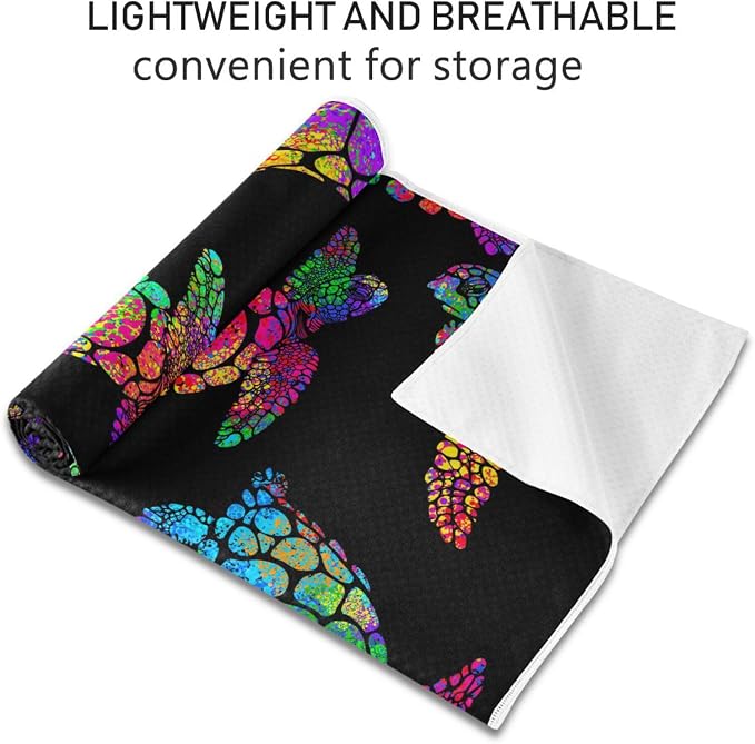 Colorful Sea Turtles Yoga Mat Towel Non Slip Soft Sweat Absorbent Hot Yoga Mat Towel for Hot Yoga, Pilates and Workout-73 x 27 Inch