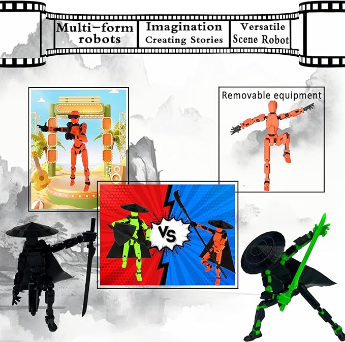 Already Assembled T13 Action Figure Accessories,Dummy 13 T13 Multi-Jointed Movable 3D Printed Toys (Orange)
