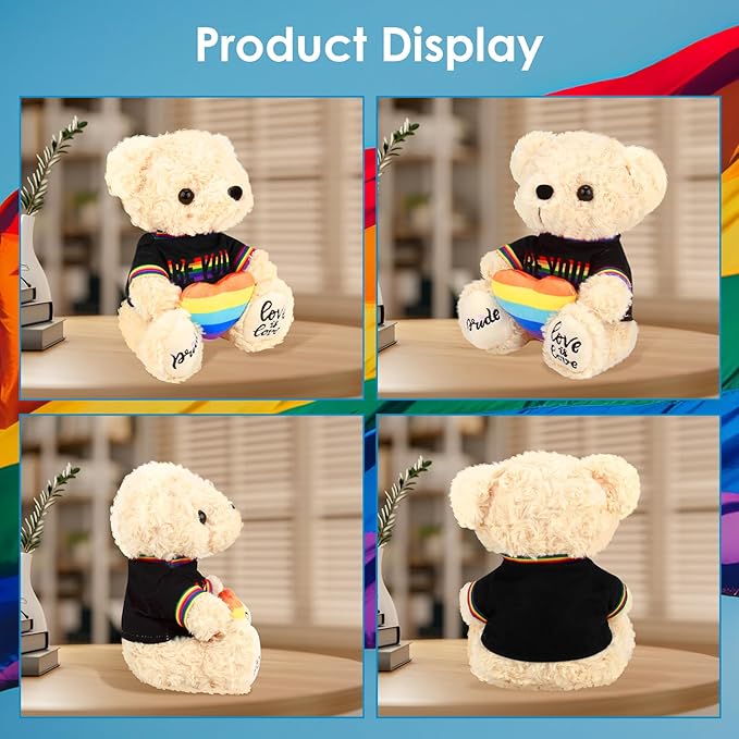 Rainbow Teddy Bear for Girlfriend Boyfriend Loved Ones, 8 Inch Cuddly Love Bear Plush Toy with Colorful Heart, Idea Gifts for Birthday, Valentine's Day, Anniversary, or LGBTQ+ Pride Month