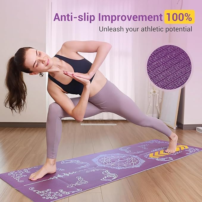 Avoalre Folding Yoga Mat, Eco-Friendly PVC Travel Yoga Mat Packable, Double Sided Non-Slip Printed Yoga Mats with Bag for Home Workout Gym Exercise Fitness Pilates Stretching (72" x 32" x 0.24" Thick)