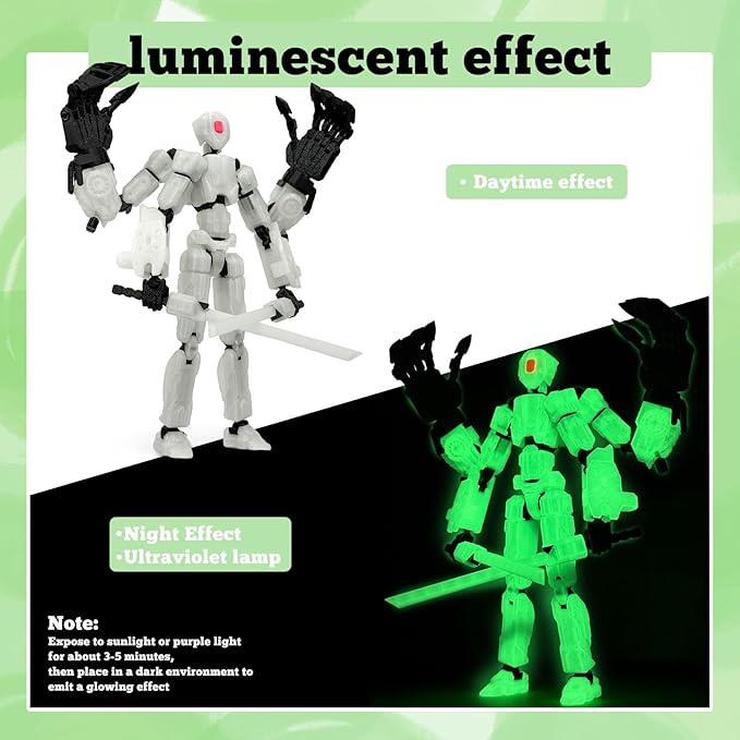 T13 Action Figure Assembly Completed, T13 Multi-Jointed Movable Robot Action Figure Set,Collectors Desktop Decorations for Game Lovers Toys (White Luminous Green, 5.5IN)