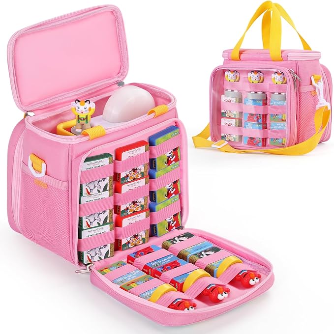 Carrying Case Compatible with Little Tikes Story Dream Machine Books Starter Set and Accessories,Portable Storage Bag for Story Books and Character with Handle and Shoulder Strap (Pink)