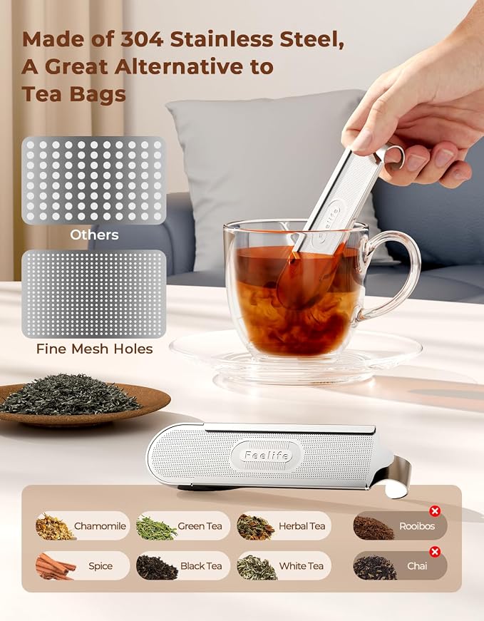 2 Pack Tea Infuser for Loose Leaf Tea, 2-in-1 Tea Scoop Infuser Fine Mesh Tea Strainers for Loose Tea Single Cup, 304 Stainless Steel Loose Leaf Tea Steeper
