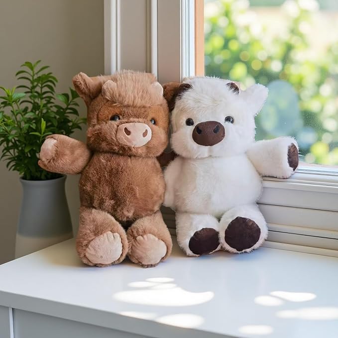 17" Highland Cow Plush Toy - Ultra Soft Stuffed Animal, Cute Scottish Cow Plushie for Nursery Decor & Kids Gift(White)